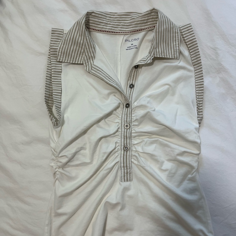 Pilcro Cream and Gray Collared Sleeveless Top